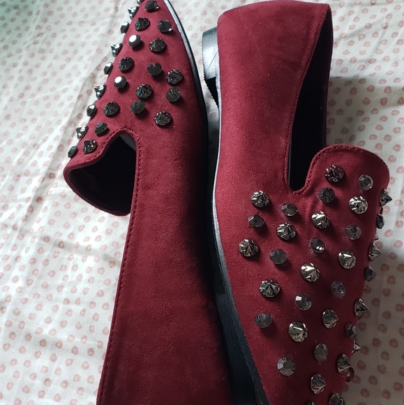 Burgundy Flats with Studs for Women - Picture 3 of 3